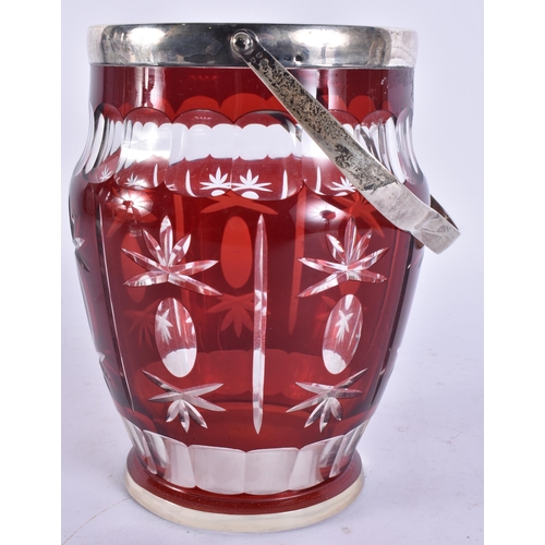 669 - A SILVER MOUNTED RUBY GLASS BARREL. 27 cm high inc handle.
