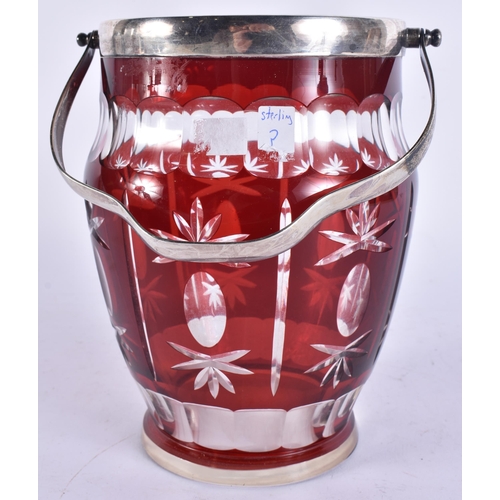 669 - A SILVER MOUNTED RUBY GLASS BARREL. 27 cm high inc handle.