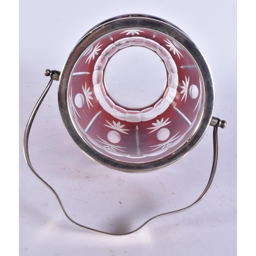 669 - A SILVER MOUNTED RUBY GLASS BARREL. 27 cm high inc handle.