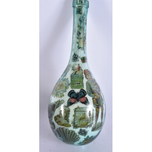 672 - A DECLOMANIA GLASS BOTTLE. 26 cm long.