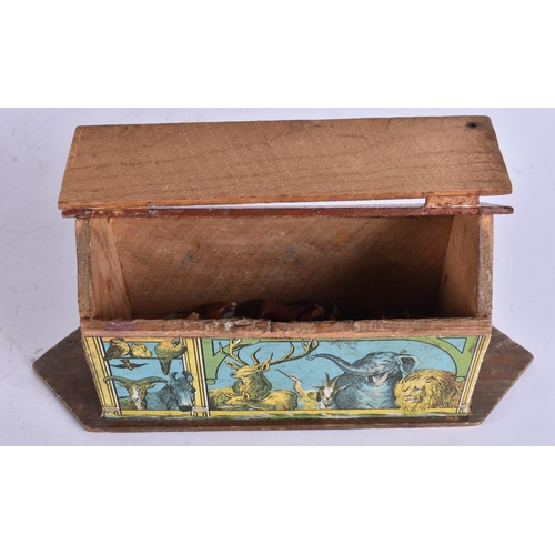 691 - A VINTAGE LITHOGRAPH WOOD NOAH'S ARK. 19 cm wide. (qty)