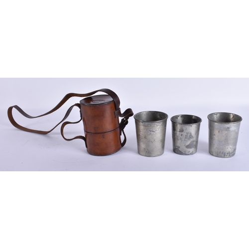 729 - LEATHER CASED HUNTING CUPS. 14.5 cm high closed not inc strap.