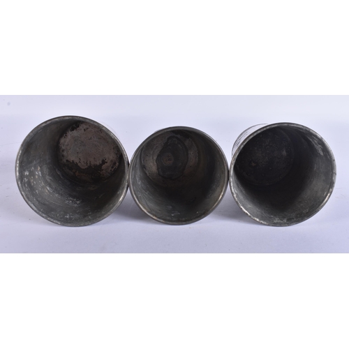 729 - LEATHER CASED HUNTING CUPS. 14.5 cm high closed not inc strap.