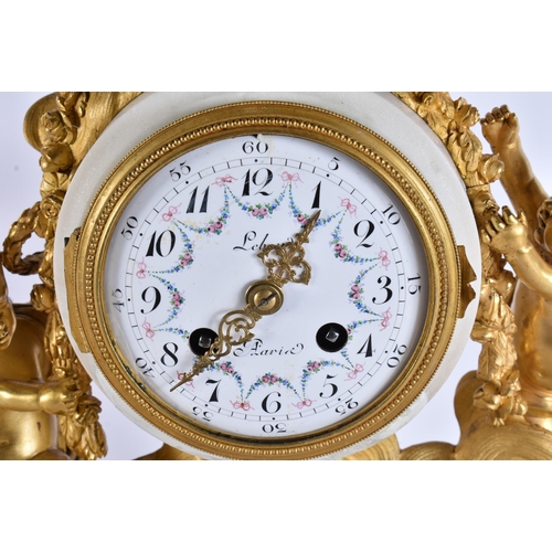 741 - A LARGE 19TH CENTURY FRENCH GILT BRONZE MARBLE CLOCK formed with figures. 38 cm x 26 cm.