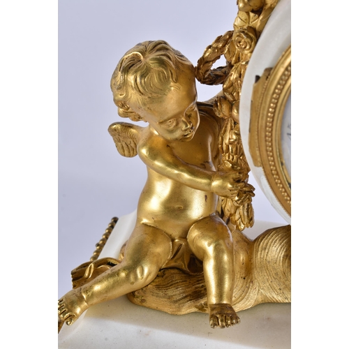 741 - A LARGE 19TH CENTURY FRENCH GILT BRONZE MARBLE CLOCK formed with figures. 38 cm x 26 cm.