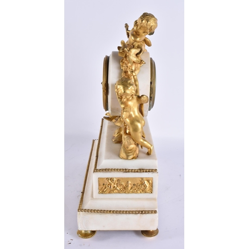 741 - A LARGE 19TH CENTURY FRENCH GILT BRONZE MARBLE CLOCK formed with figures. 38 cm x 26 cm.