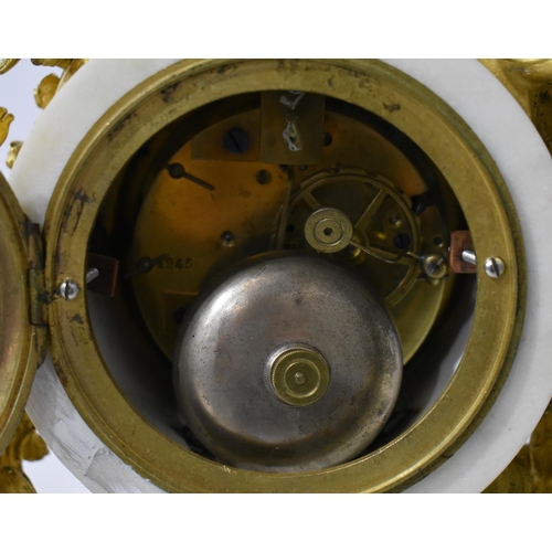 741 - A LARGE 19TH CENTURY FRENCH GILT BRONZE MARBLE CLOCK formed with figures. 38 cm x 26 cm.