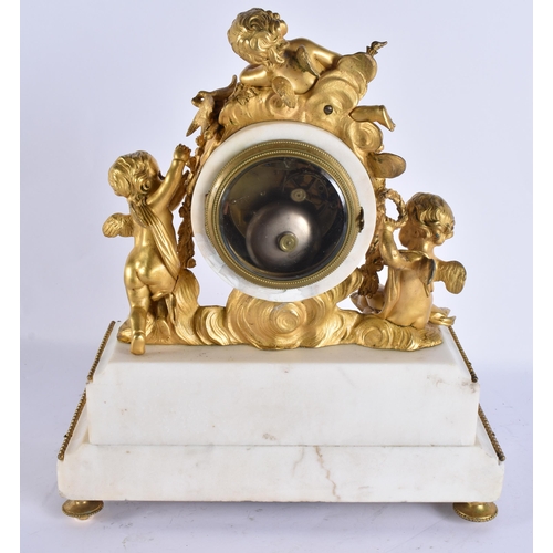 741 - A LARGE 19TH CENTURY FRENCH GILT BRONZE MARBLE CLOCK formed with figures. 38 cm x 26 cm.