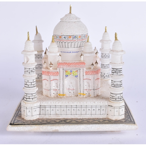 759 - A CASED ALABASTER MODEL OF THE TAJ MAHAL. 12 cm x 8.5 cm.