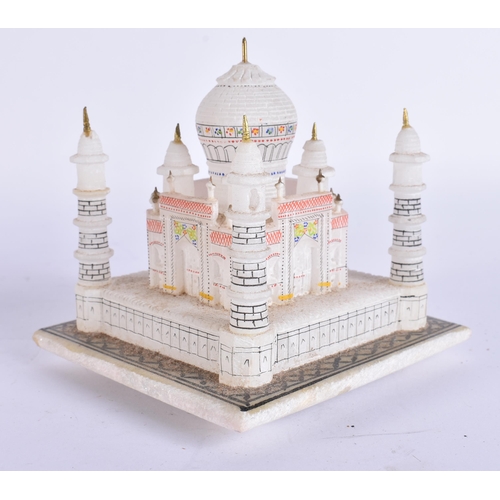 759 - A CASED ALABASTER MODEL OF THE TAJ MAHAL. 12 cm x 8.5 cm.