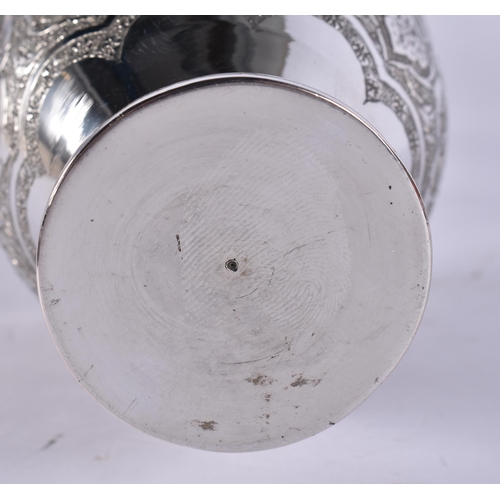 77 - A FINE ISLAMIC PERSIAN MIDDLE EASTERN SILVER EWER AND TRAY. 676 grams. Largest 27 cm wide. (2)