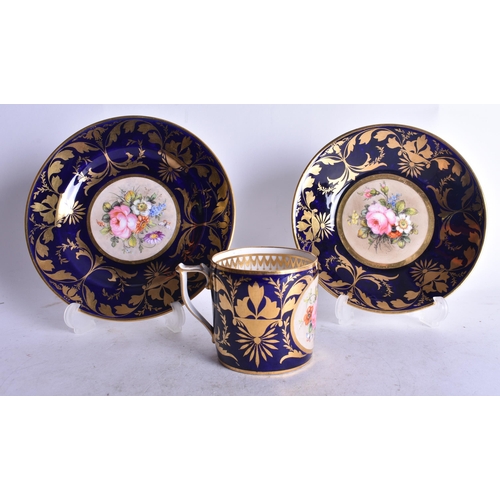 805 - Derby coffee can, saucer and side plate painted with flowers c. 1900, all three signed W. Moseley. L... 