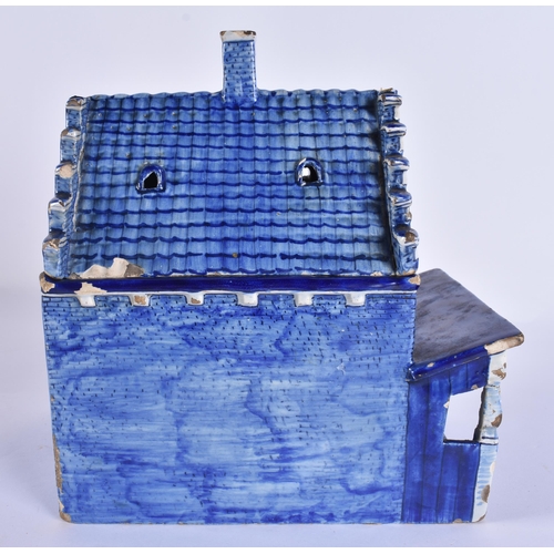 80A - A RARE ANTIQUE DELFT TIN GLAZED BLUE AND WHITE MAKKUMER HUIS POTTERY BOX AND COVER. 18 cm x 18 cm.