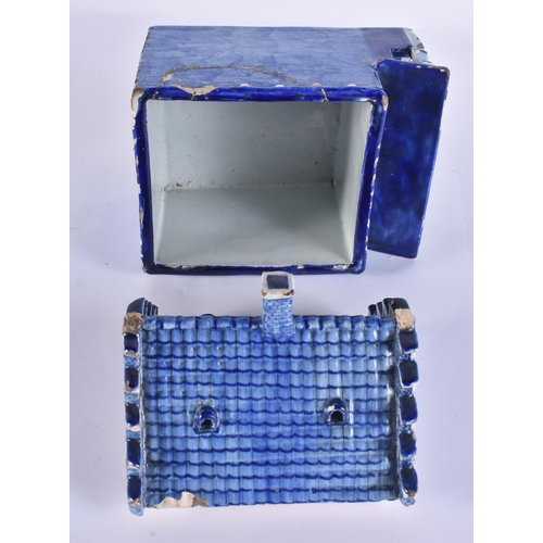 80A - A RARE ANTIQUE DELFT TIN GLAZED BLUE AND WHITE MAKKUMER HUIS POTTERY BOX AND COVER. 18 cm x 18 cm.
