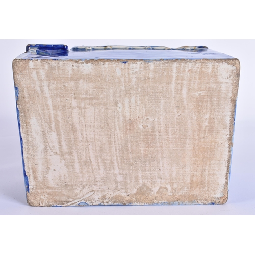 80A - A RARE ANTIQUE DELFT TIN GLAZED BLUE AND WHITE MAKKUMER HUIS POTTERY BOX AND COVER. 18 cm x 18 cm.