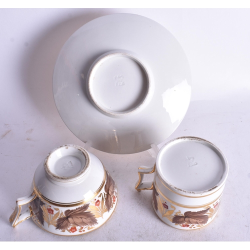 814 - Early 19th century Flight Barr and Barr teacup, coffee can and saucer with brown leaves and red flow... 