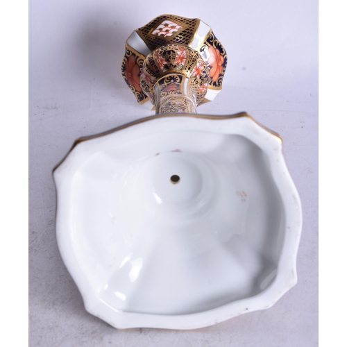 820 - Royal Crown Derby candlestick painted with pattern 1128 date mark 1917. 16cm height