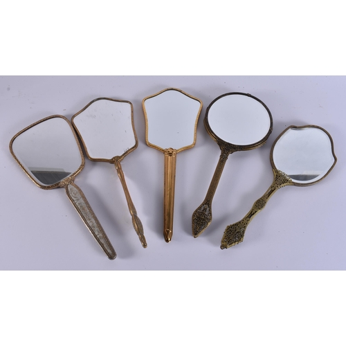 8 - FIVE VINTAGE GILT METAL VANITY MIRRORS. 34 cm long. (5)