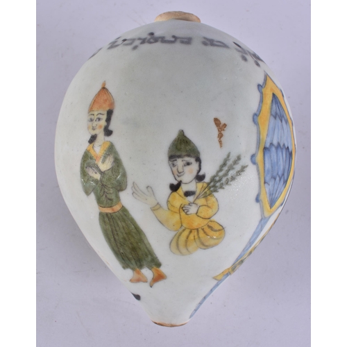 85 - A LARGE TURKISH KUTAHYA POTTERY HANGING MOSQUE BALL. 22 cm x 12 cm.