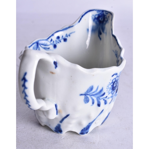 859 - 18th century Lowestoft low Chelsea ewer moulded and painted with a trailing flower on each side. 6cm