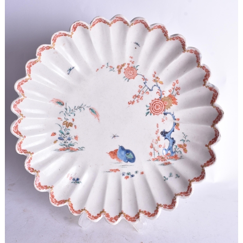 861 - 18th century Bow faceted saucer-dish painted with the Two Quail pattern, 25cm diameter
