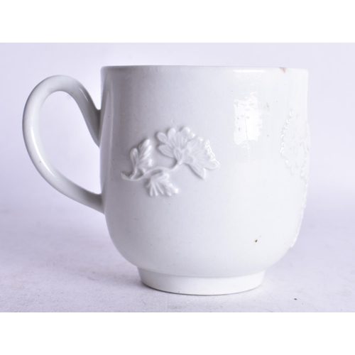 863 - 18th century Liverpool very rare coffee cup with moulded decoration in white, 6cm high