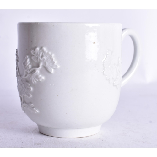 863 - 18th century Liverpool very rare coffee cup with moulded decoration in white, 6cm high