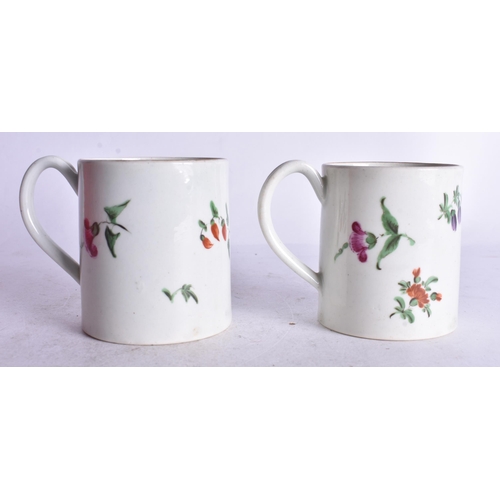 867 - 18th century Worcester near pair of coffee cans painted with flower sprays, 6.5cm high