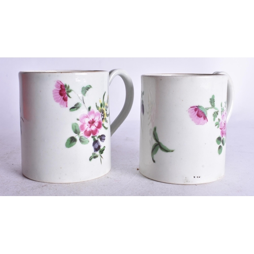 867 - 18th century Worcester near pair of coffee cans painted with flower sprays, 6.5cm high