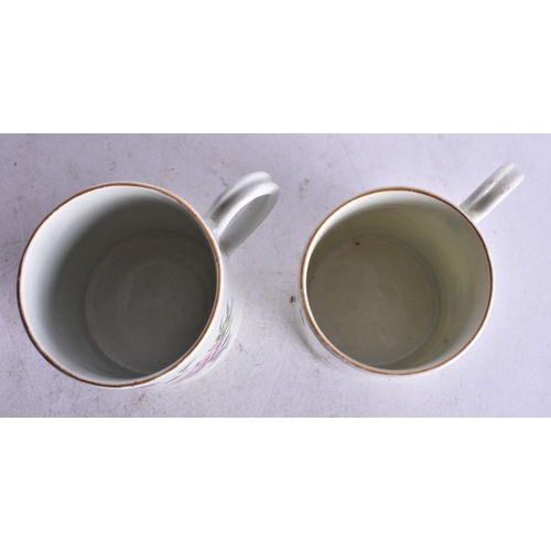 867 - 18th century Worcester near pair of coffee cans painted with flower sprays, 6.5cm high