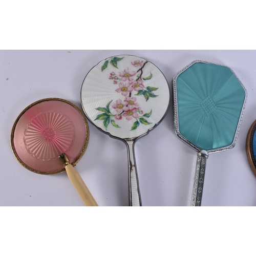 9 - FIVE VINTAGE ENAMELLED VANITY MIRRORS. 34 cm long. (5)