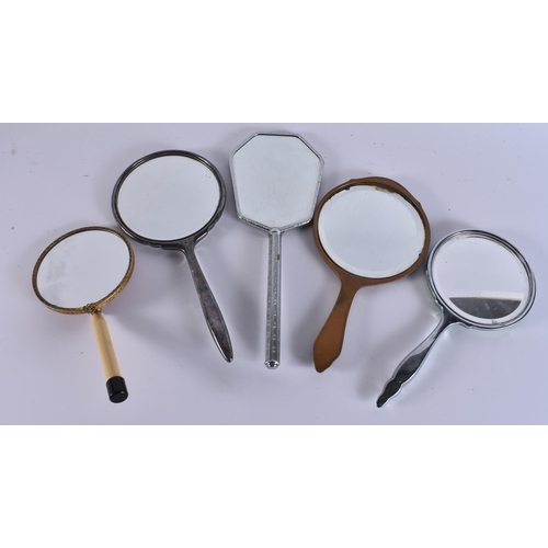 9 - FIVE VINTAGE ENAMELLED VANITY MIRRORS. 34 cm long. (5)
