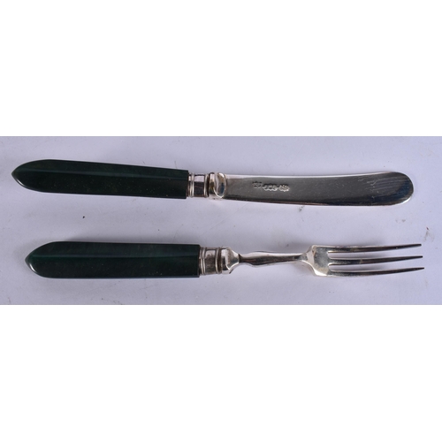 940 - A CASED ANTIQUE ANTLER HORN SERVING SET together with another cased set. (2)