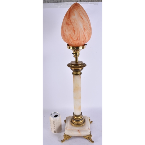 945 - A LARGE ANTIQUE BRONZE AND ONYX LAMP. 68 cm high.