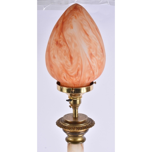 945 - A LARGE ANTIQUE BRONZE AND ONYX LAMP. 68 cm high.
