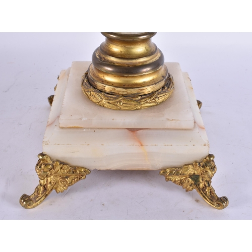 945 - A LARGE ANTIQUE BRONZE AND ONYX LAMP. 68 cm high.