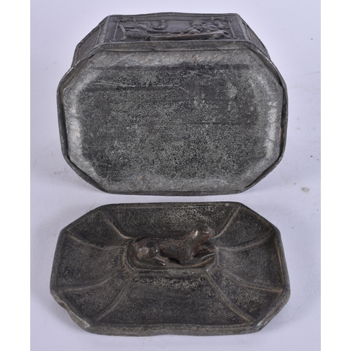 959 - A GEORGE III LEAD TOBACCO BOX AND COVER. 13 cm x 11 cm.