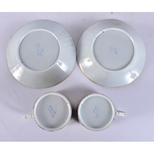 992 - FOUR 19TH CENTURY FRENCH SEVRES PORCELAIN CUPS AND SAUCERS. 13 cm wide. (8)