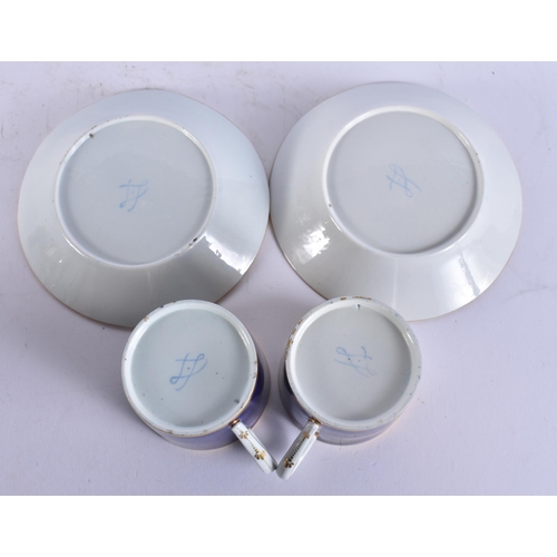 992 - FOUR 19TH CENTURY FRENCH SEVRES PORCELAIN CUPS AND SAUCERS. 13 cm wide. (8)