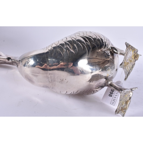 998 - A LOVELY LARGE LATE 19TH CENTURY JAPANESE MEIJI PERIOD SILVER OKIMONO OF A GOOSE. 1494 grams. Okimon... 