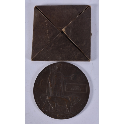 1009 - WW1 Death Plaque With Card Holder, Joseph Radford. 12.5 cm wide.