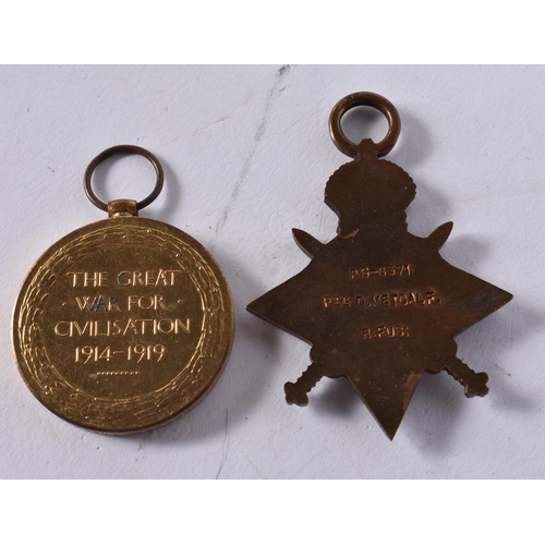 1019 - WW1 1914-15 Star Trio Named- Ps-8371 Pte D. Metcalfe R. Fus. (2)
