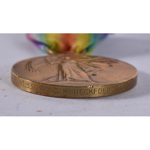 1023 - GVI - WW1 L.G.S Malabar 1921-22 Medal Group, Pte. Heckford, Dorset Regiment. (3)