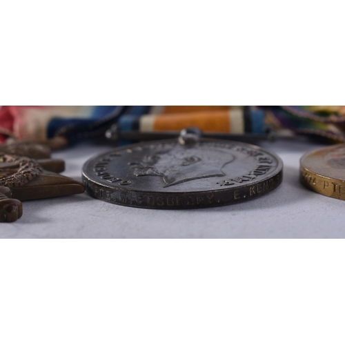 1048 - WW1 1914-15 Star Trio Named- 5174 Pte W. Fosbeary E. Kent Regt. (3)