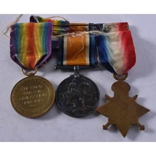 1048 - WW1 1914-15 Star Trio Named- 5174 Pte W. Fosbeary E. Kent Regt. (3)
