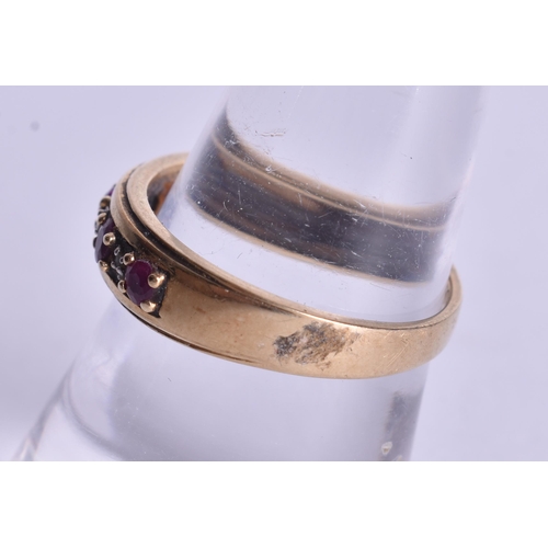 1086 - 9ct gold ruby diamond half eternity ring (2.8g). P.