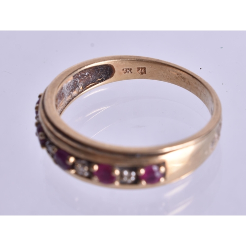1086 - 9ct gold ruby diamond half eternity ring (2.8g). P.