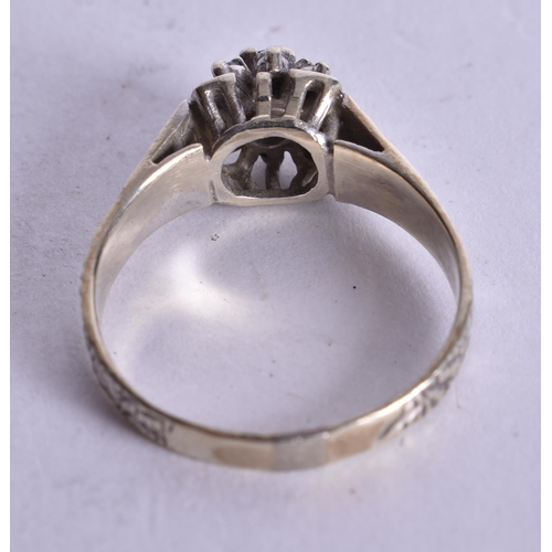 1089 - 9ct white gold diamond sapphire cluster ring (3.4g). P.