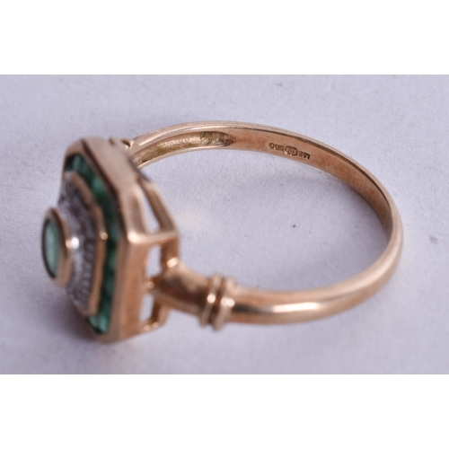 1096 - 9ct gold emerald diamond ring (2.2g). L 1/2.