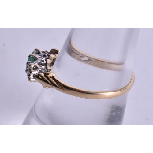 1111 - 9ct gold emerald diamond trilogy ring (1.5g). M 1/2.